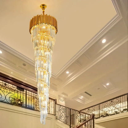Luxury Gold Spiral Crystal Chandelier for Staircase/Foyer/Entryway-Nobipets
