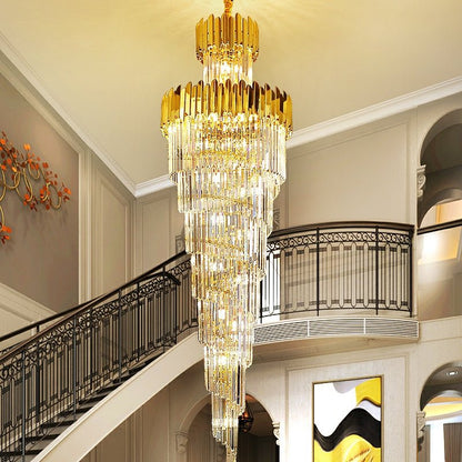 Luxury Gold Trimmed Long Crystal Chandelier Foyer Staircase Extra Large Ceiling Light Fixture-Nobipets