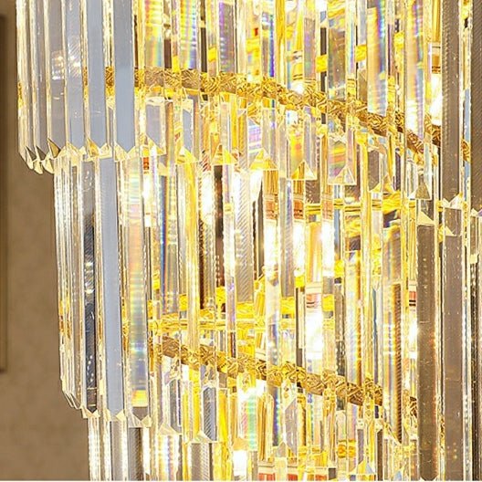 Luxury Gold Trimmed Long Crystal Chandelier Foyer Staircase Extra Large Ceiling Light Fixture-Nobipets