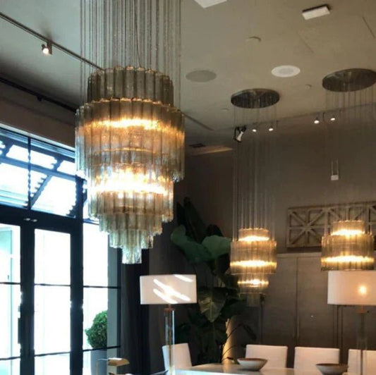 Luxury Italian Style Tubular Glass Chandelier With Chrome Finish-Nobipets