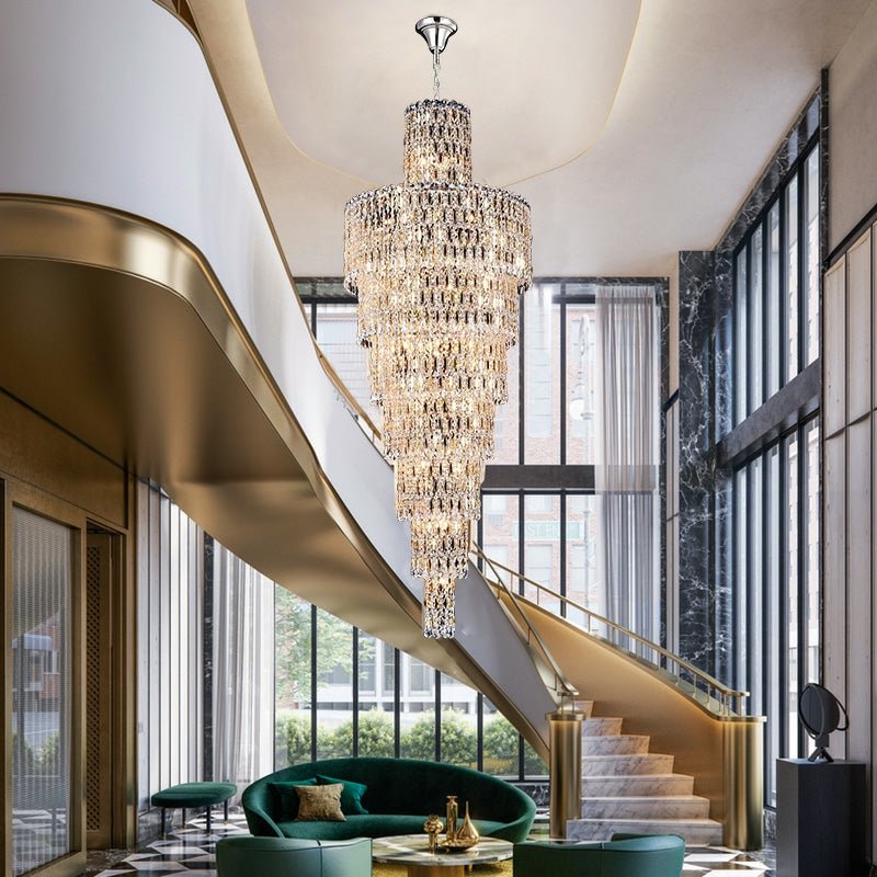 Luxury Large Crystal Chandelier For Hight Ceiling Living Room Long Staircase Light Fixture-Nobipets
