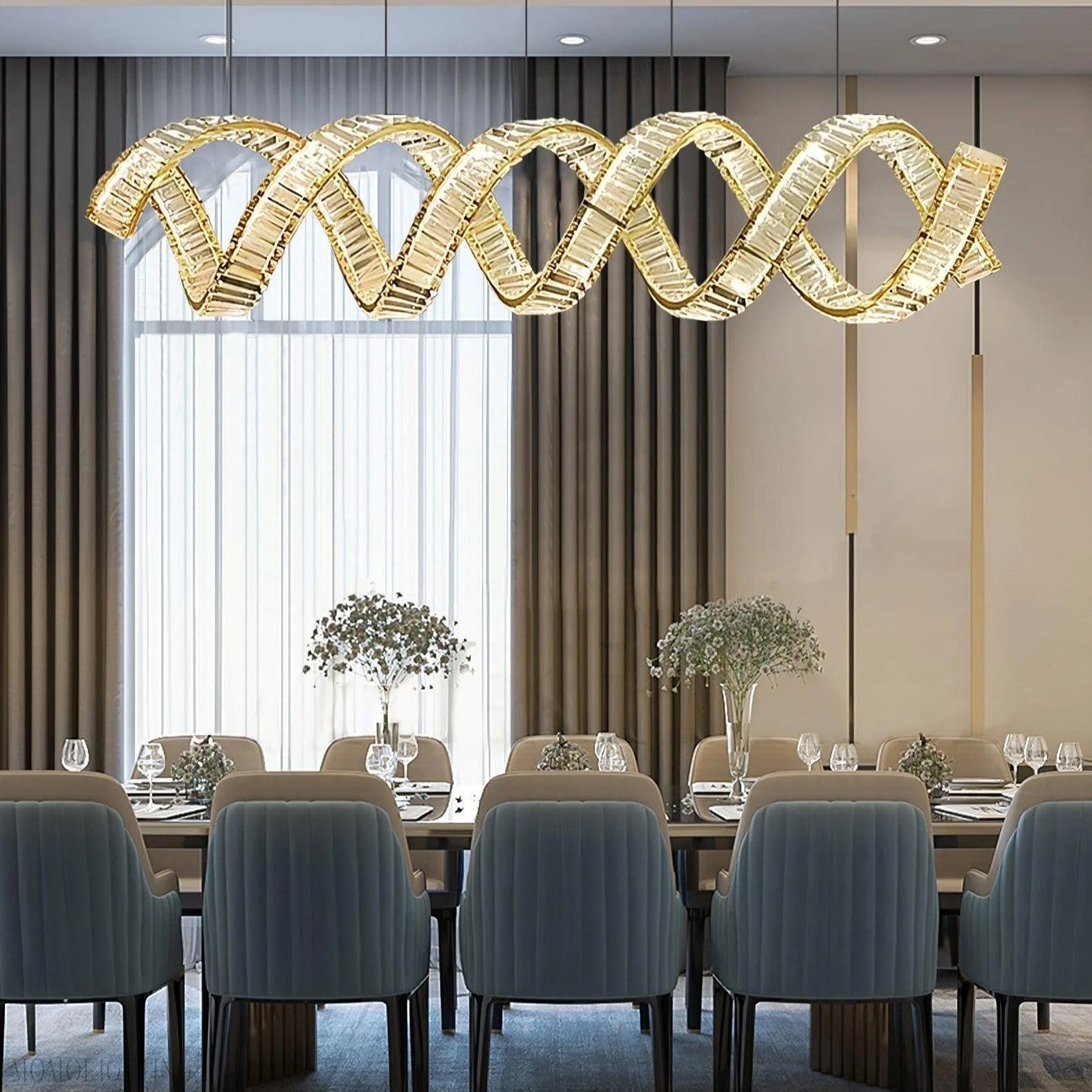 Luxury Linear Spiral Crystal Chandelier for Dining Room/Kitchen Island-Nobipets