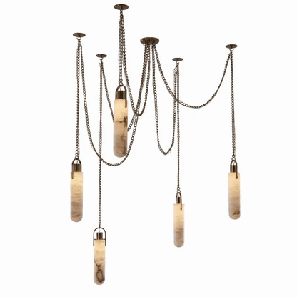 LUXURY MODERN ALABASTER FLINT 5 LIGHT LED MULTI-DROP PENDANT