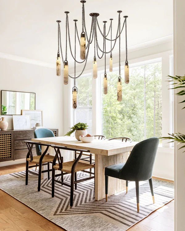 LUXURY MODERN ALABASTER FLINT 5 LIGHT LED MULTI-DROP PENDANT