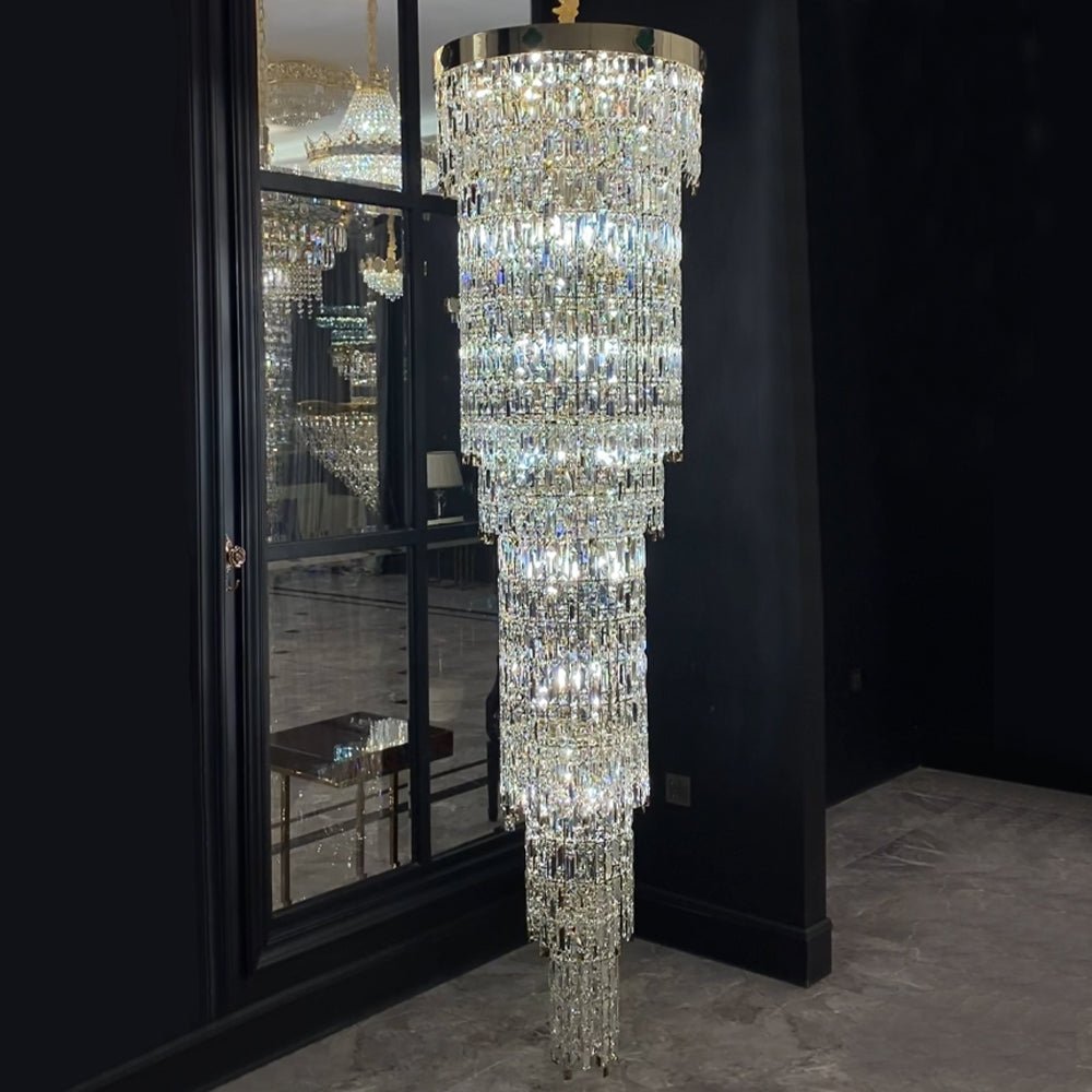 Luxury Modern Round Multi-layers Crystal Chandelier with Four Leaf Clover for Staircase/High-ceiling Space/ Foyer-Nobipets