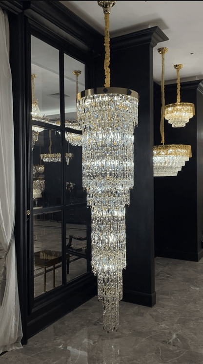 Luxury Modern Round Multi-layers Crystal Chandelier with Four Leaf Clover for Staircase/High-ceiling Space/ Foyer-Nobipets