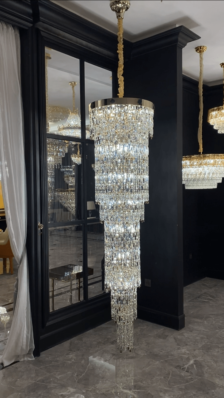 Luxury Modern Round Multi-layers Crystal Chandelier with Four Leaf Clover for Staircase/High-ceiling Space/ Foyer-Nobipets