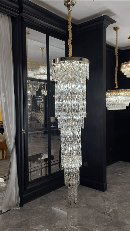 Luxury Modern Round Multi-layers Crystal Chandelier with Four Leaf Clover for Staircase/High-ceiling Space/ Foyer-Nobipets