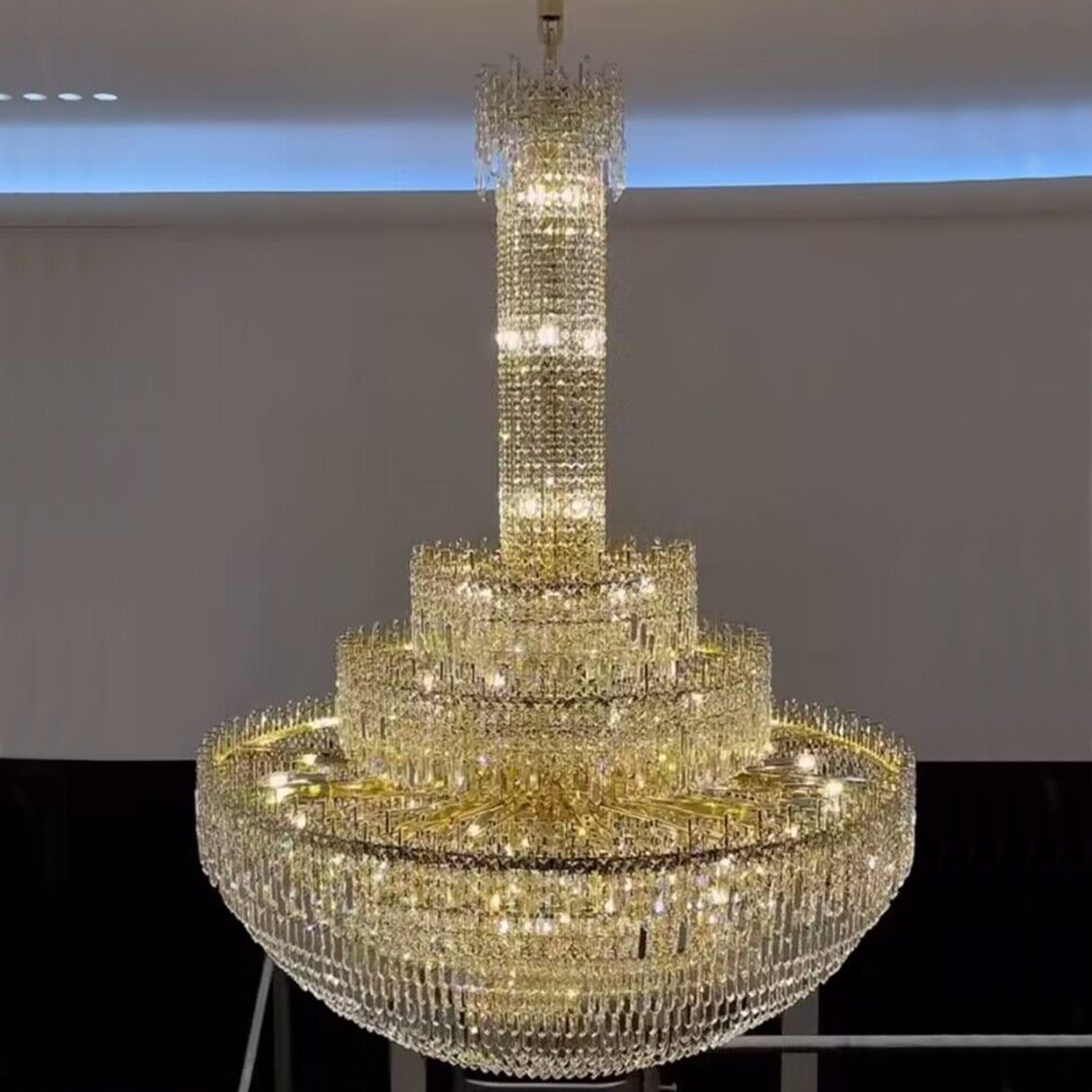 Luxury Oversized Gold European Pagoda-inspired Crystal Chandelier for Foyer/Staircase/Hallway/Entryway-Nobipets