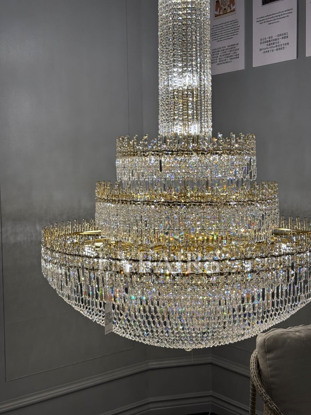 Luxury Oversized Gold European Pagoda-inspired Crystal Chandelier for Foyer/Staircase/Hallway/Entryway-Nobipets