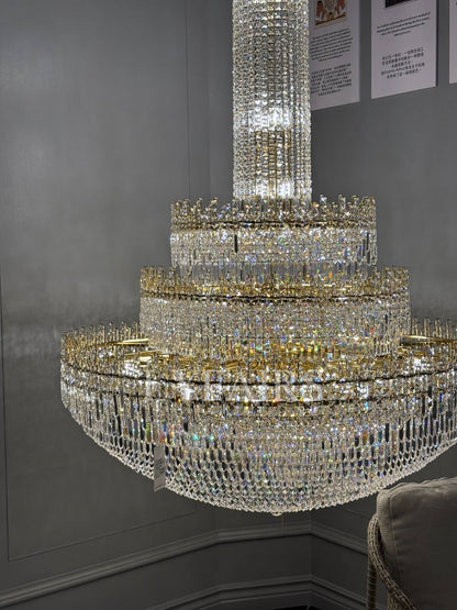 Luxury Oversized Gold European Pagoda-inspired Crystal Chandelier for Foyer/Staircase/Hallway/Entryway-Nobipets