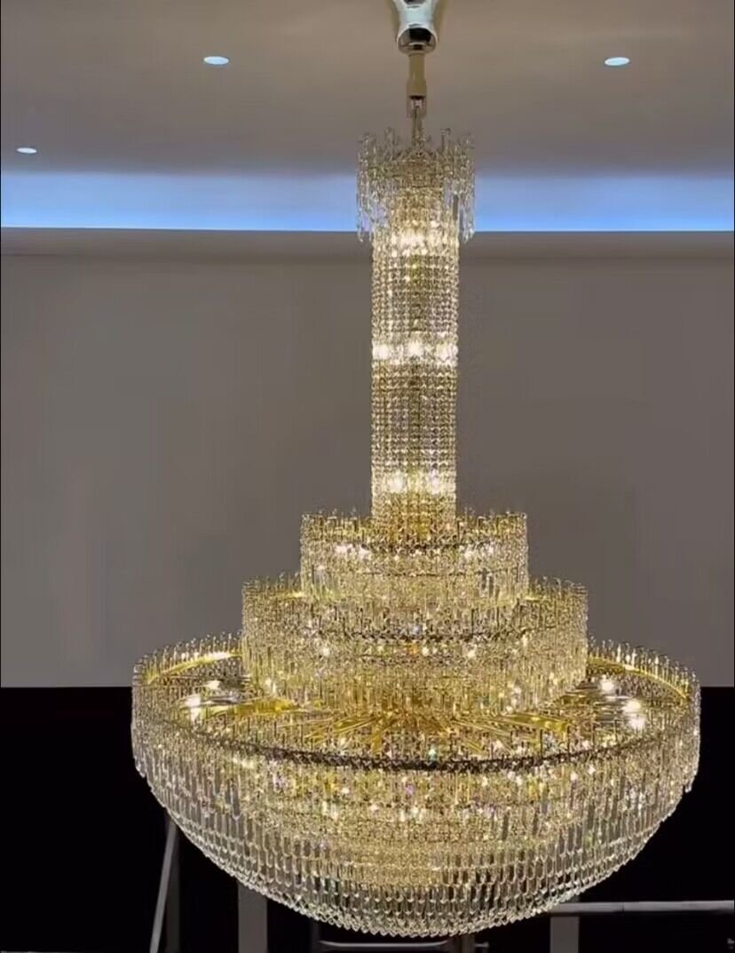 Luxury Oversized Gold European Pagoda-inspired Crystal Chandelier for Foyer/Staircase/Hallway/Entryway-Nobipets