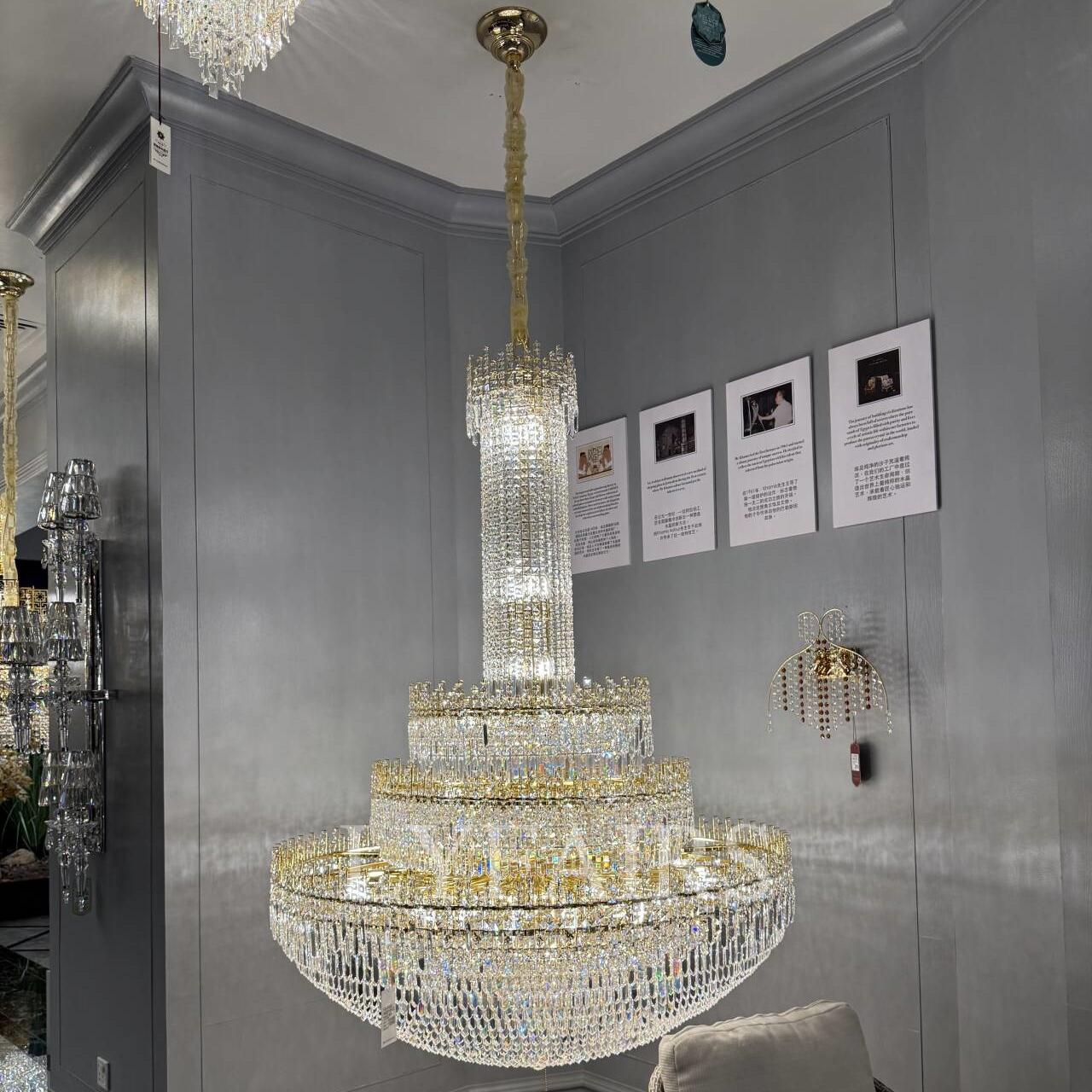 Luxury Oversized Gold European Pagoda-inspired Crystal Chandelier for Foyer/Staircase/Hallway/Entryway-Nobipets