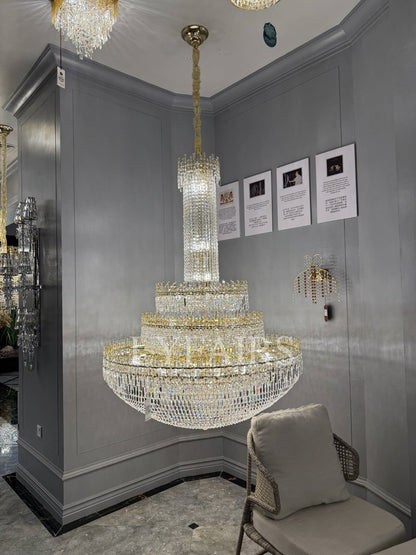 Luxury Oversized Gold European Pagoda-inspired Crystal Chandelier for Foyer/Staircase/Hallway/Entryway-Nobipets