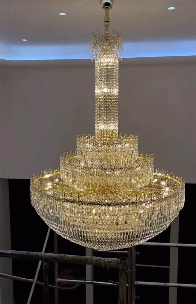 Luxury Oversized Gold European Pagoda-inspired Crystal Chandelier for Foyer/Staircase/Hallway/Entryway-Nobipets
