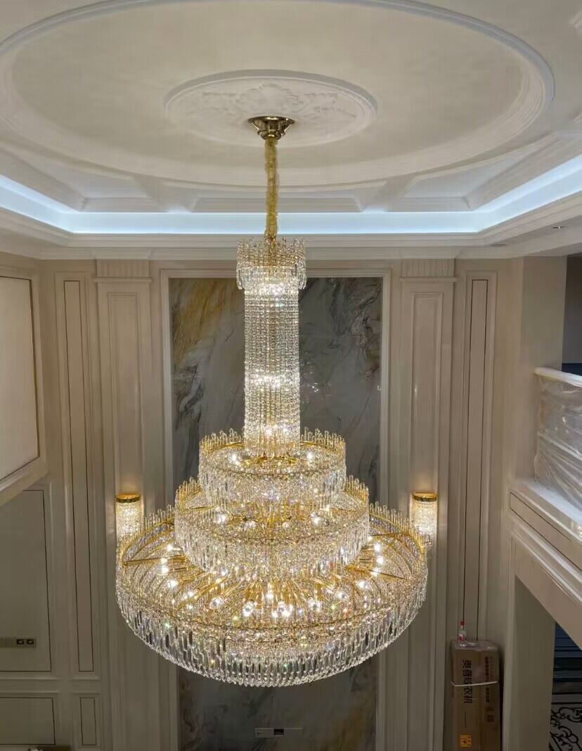 Luxury Oversized Gold European Pagoda-inspired Crystal Chandelier for Foyer/Staircase/Hallway/Entryway-Nobipets