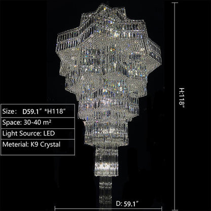 Luxury Plaza Multi-Tier Crystal Chandelier for High Ceilings/Hotel Hall / 2 Story Foyer-Nobipets
