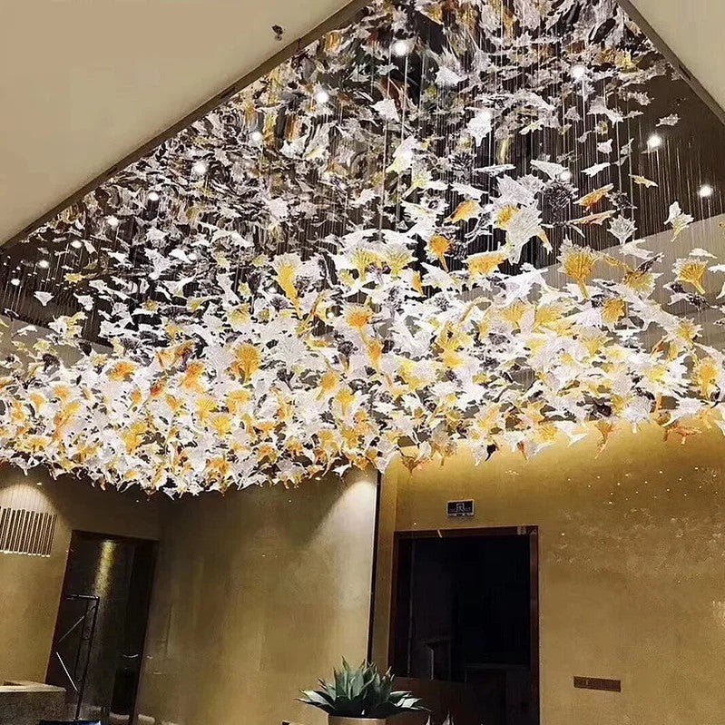 Maple Leaf Round and Rectangular Crystal Chandelier-Nobipets