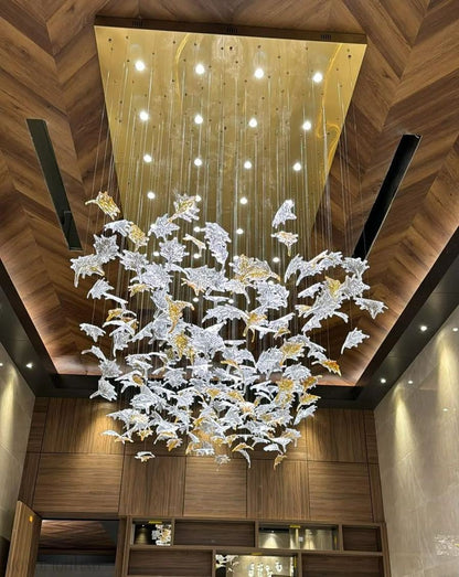 Maple Leaf Round and Rectangular Crystal Chandelier-Nobipets