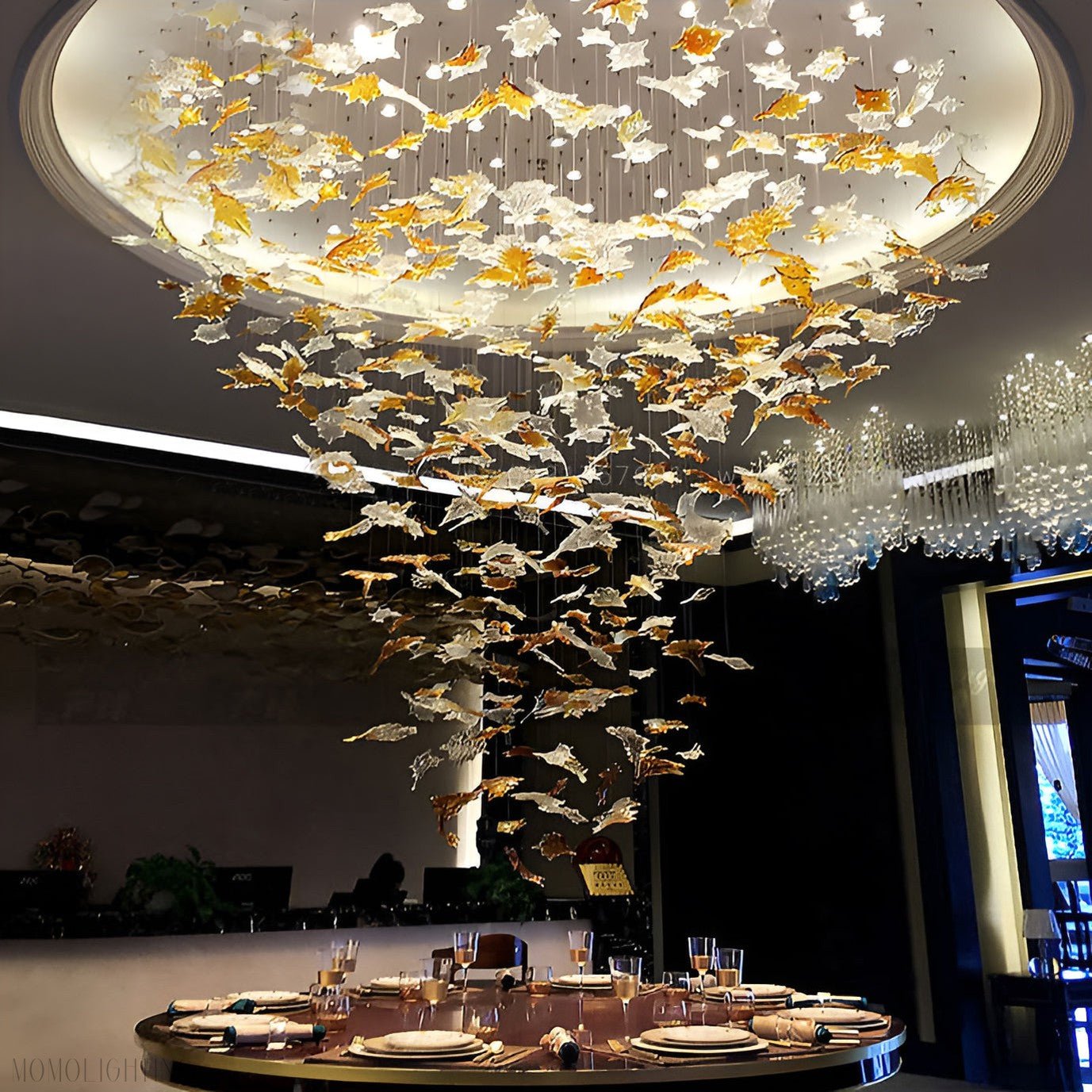 Maple Leaf Round and Rectangular Crystal Chandelier-Nobipets