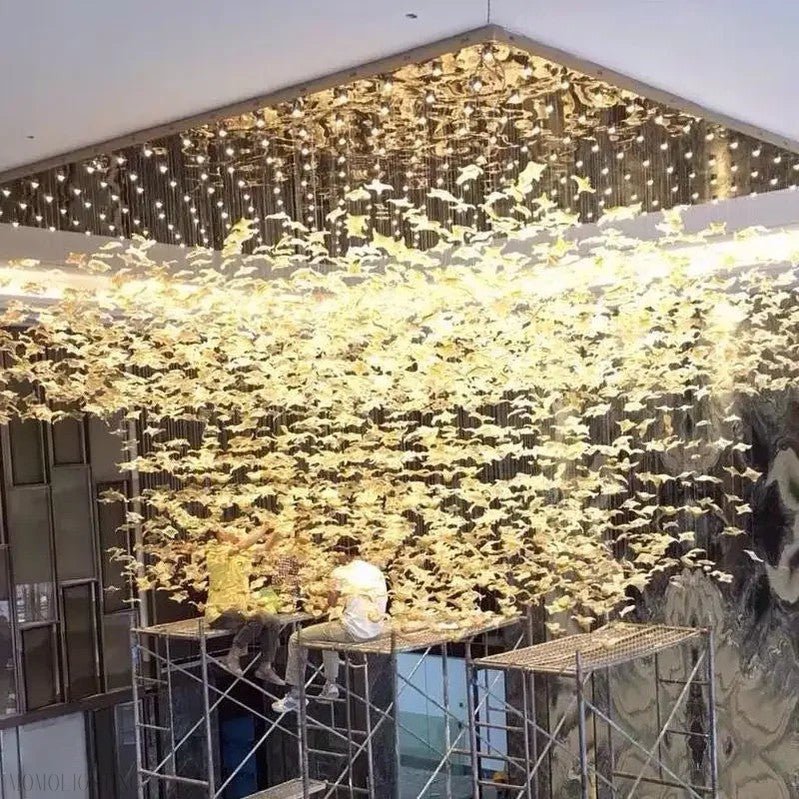 Maple Leaf Round and Rectangular Crystal Chandelier-Nobipets