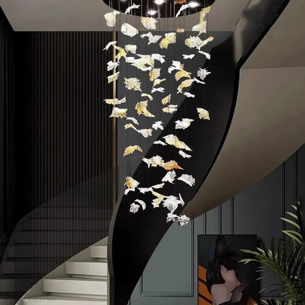 Maple Leaf Round and Rectangular Crystal Chandelier-Nobipets