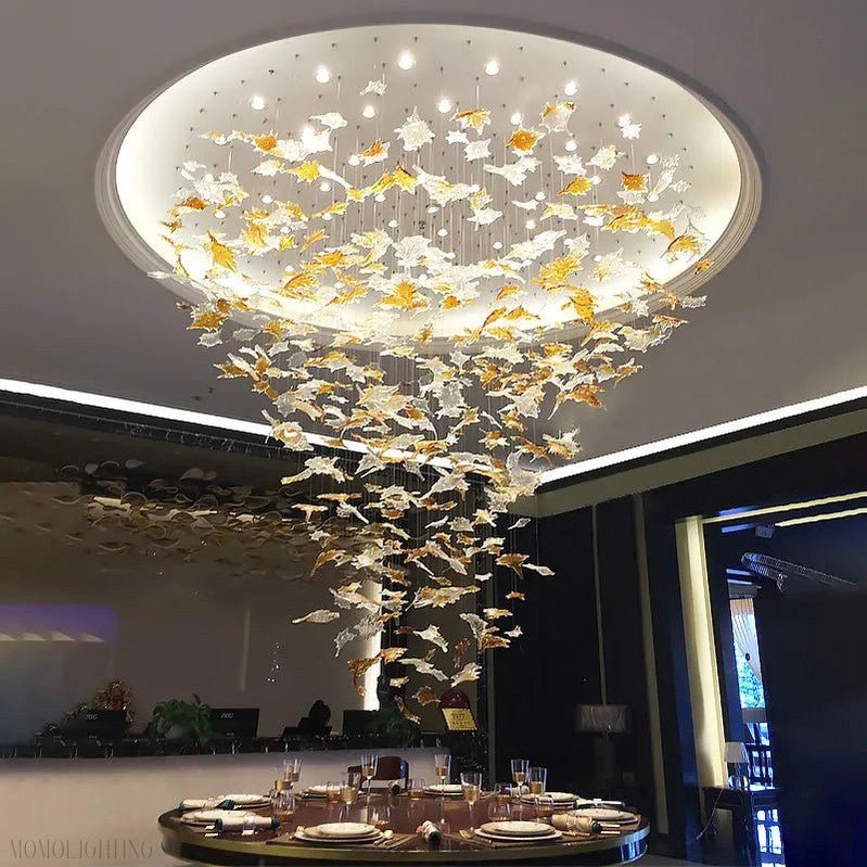 Maple Leaf Round and Rectangular Crystal Chandelier-Nobipets