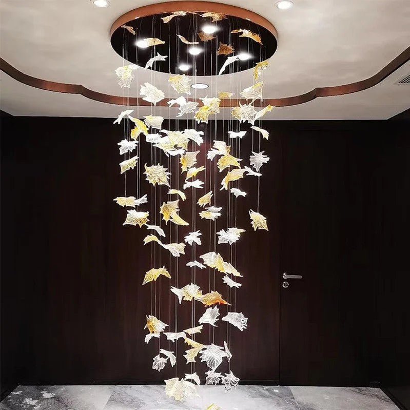 Maple Leaf Round and Rectangular Crystal Chandelier-Nobipets