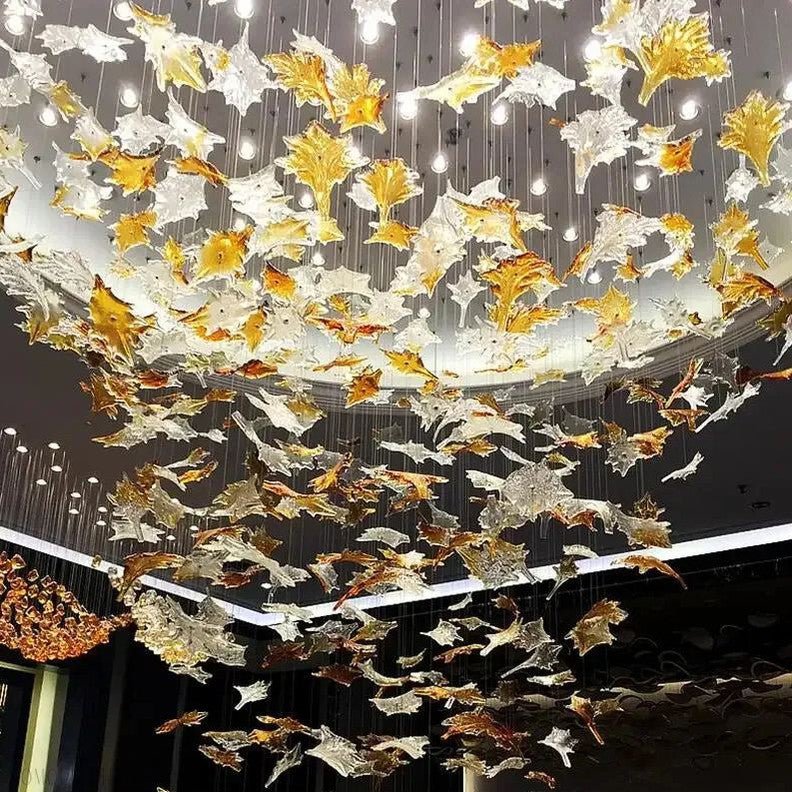 Maple Leaf Round and Rectangular Crystal Chandelier-Nobipets