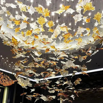 Maple Leaf Round and Rectangular Crystal Chandelier-Nobipets