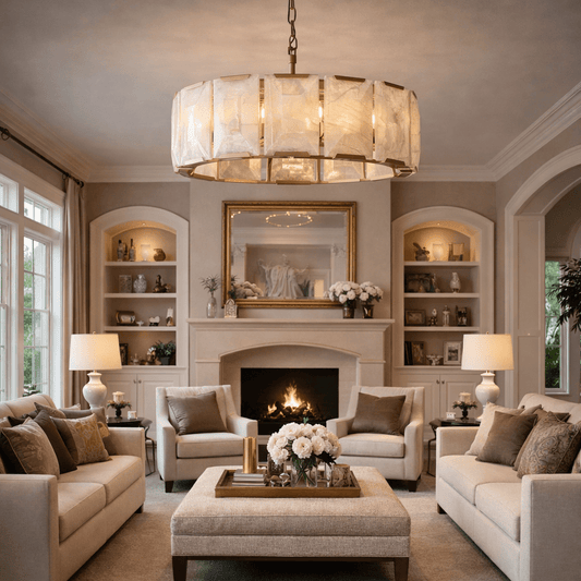 Marlow Calcite Round Chandelier with Natural Alabaster Stone Shades
