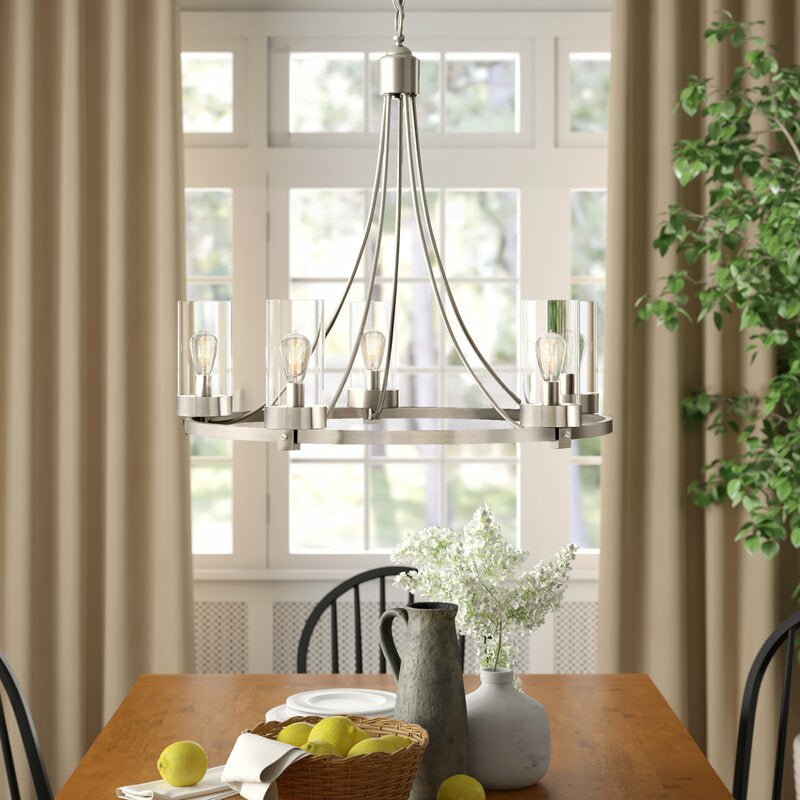 Matte Black/ Chrome Farmhouse Chandeliers 5-Light Wagon Wheel North American Traditional Patio Ceiling Lights-Nobipets