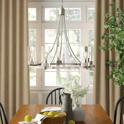 Matte Black/ Chrome Farmhouse Chandeliers 5-Light Wagon Wheel North American Traditional Patio Ceiling Lights-Nobipets