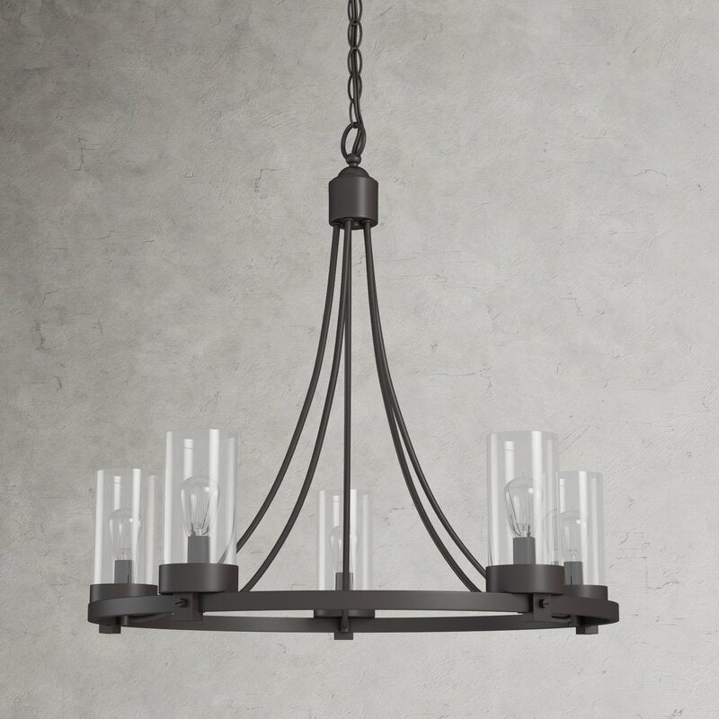 Matte Black/ Chrome Farmhouse Chandeliers 5-Light Wagon Wheel North American Traditional Patio Ceiling Lights-Nobipets