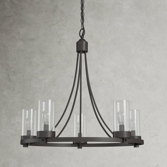 Matte Black/ Chrome Farmhouse Chandeliers 5-Light Wagon Wheel North American Traditional Patio Ceiling Lights-Nobipets