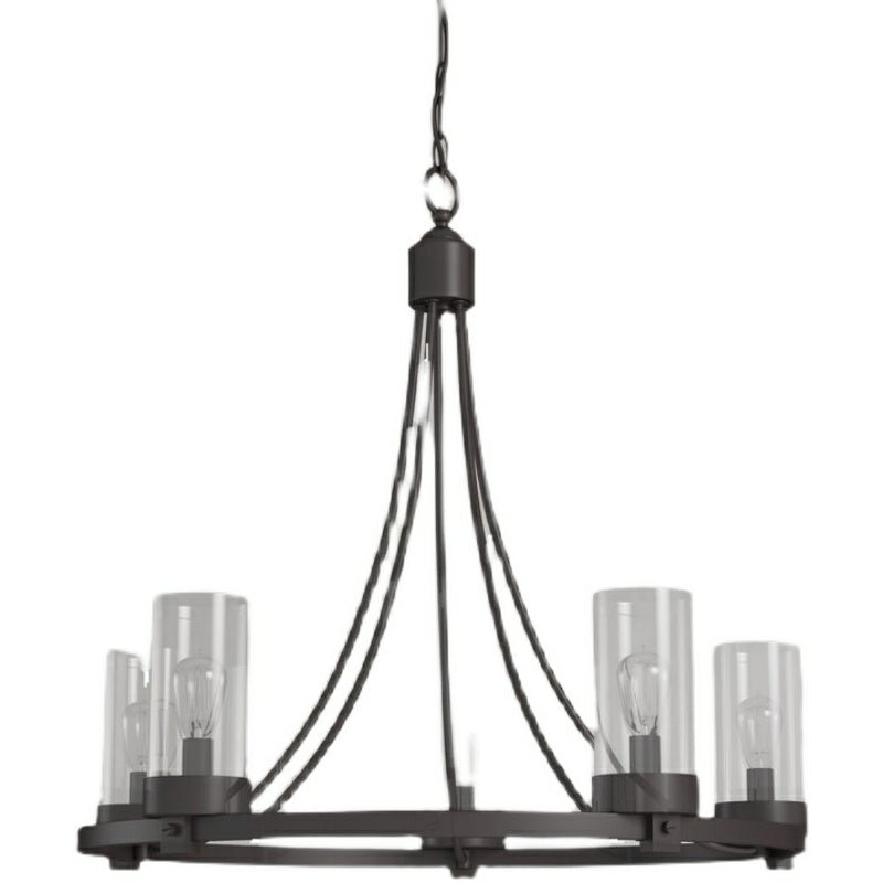Matte Black/ Chrome Farmhouse Chandeliers 5-Light Wagon Wheel North American Traditional Patio Ceiling Lights-Nobipets