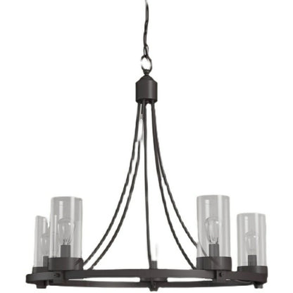Matte Black/ Chrome Farmhouse Chandeliers 5-Light Wagon Wheel North American Traditional Patio Ceiling Lights-Nobipets