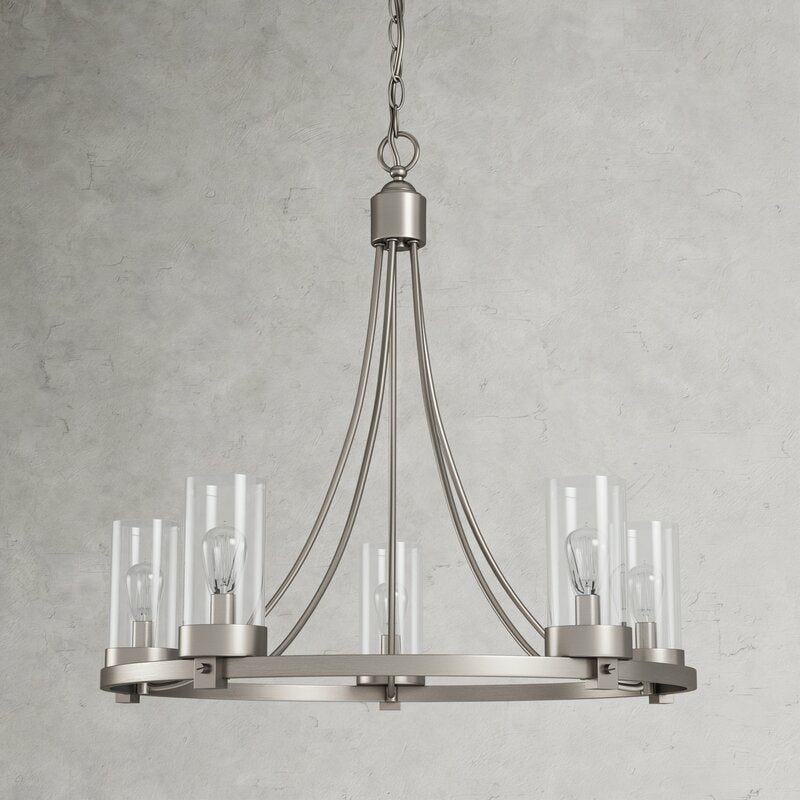 Matte Black/ Chrome Farmhouse Chandeliers 5-Light Wagon Wheel North American Traditional Patio Ceiling Lights-Nobipets