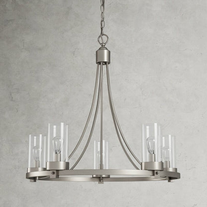 Matte Black/ Chrome Farmhouse Chandeliers 5-Light Wagon Wheel North American Traditional Patio Ceiling Lights-Nobipets