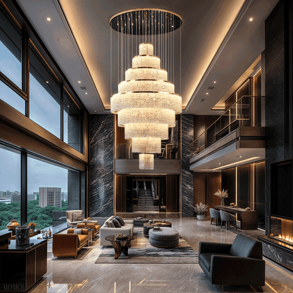 Melanie Crystal Ring Foyer & Staircase Chandelier-Nobipets