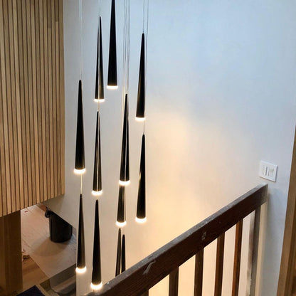 Minimalism Black Metal Ceiling Pendant Lighting Fixture For Staircase in Gold/ Black Finish