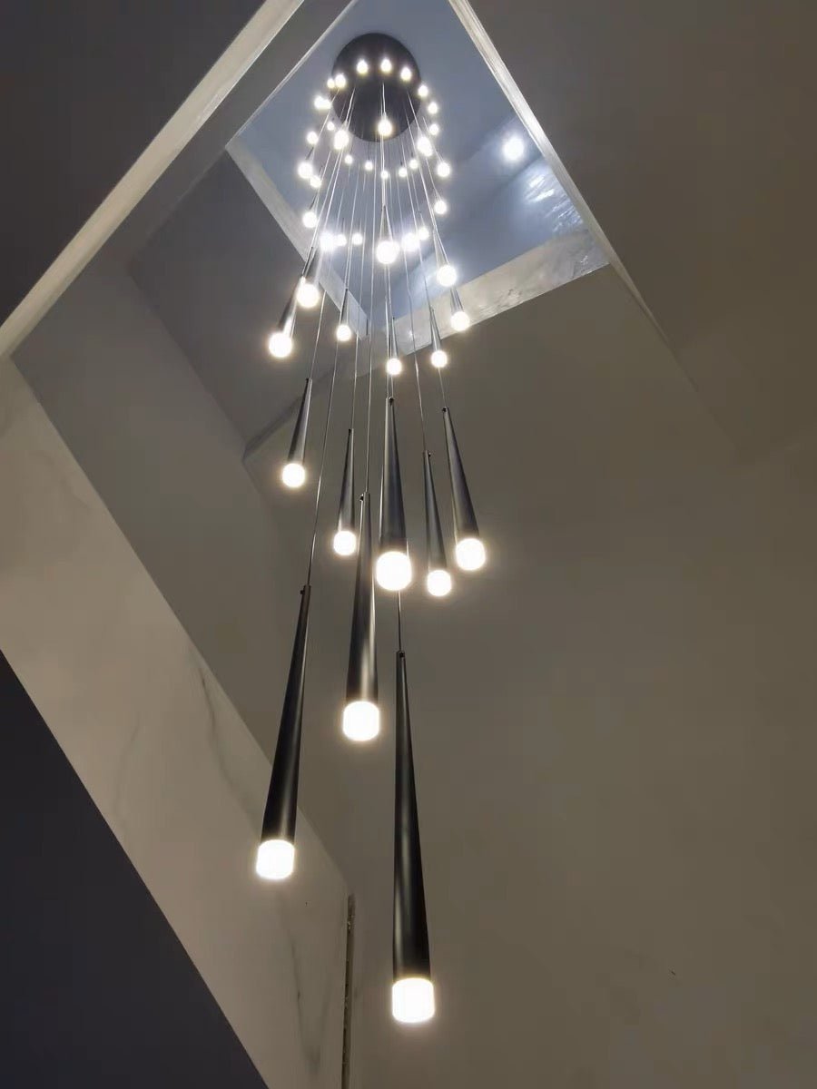 Minimalism Black Metal Ceiling Pendant Lighting Fixture For Staircase in Gold/ Black Finish