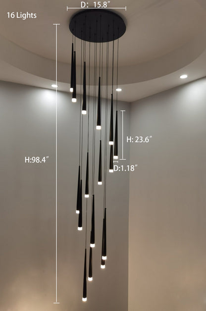 Minimalism Black Metal Ceiling Pendant Lighting Fixture For Staircase in Gold/ Black Finish