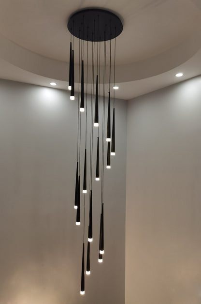 Minimalism Black Metal Ceiling Pendant Lighting Fixture For Staircase in Gold/ Black Finish
