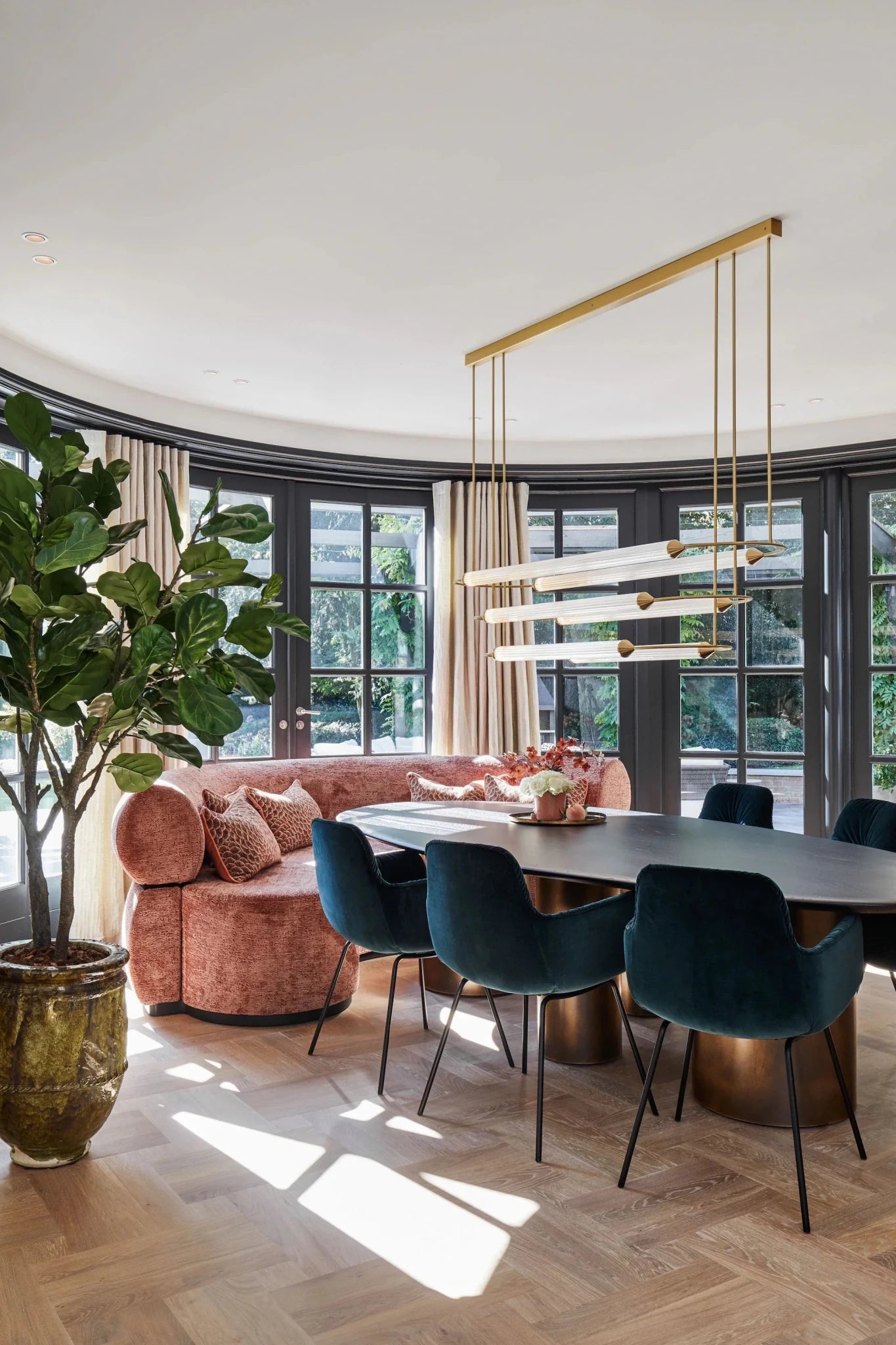 Minimalism Brass Ellipse Horizontal LED Chandelier for Kitchen Island/Dining Room-Nobipets