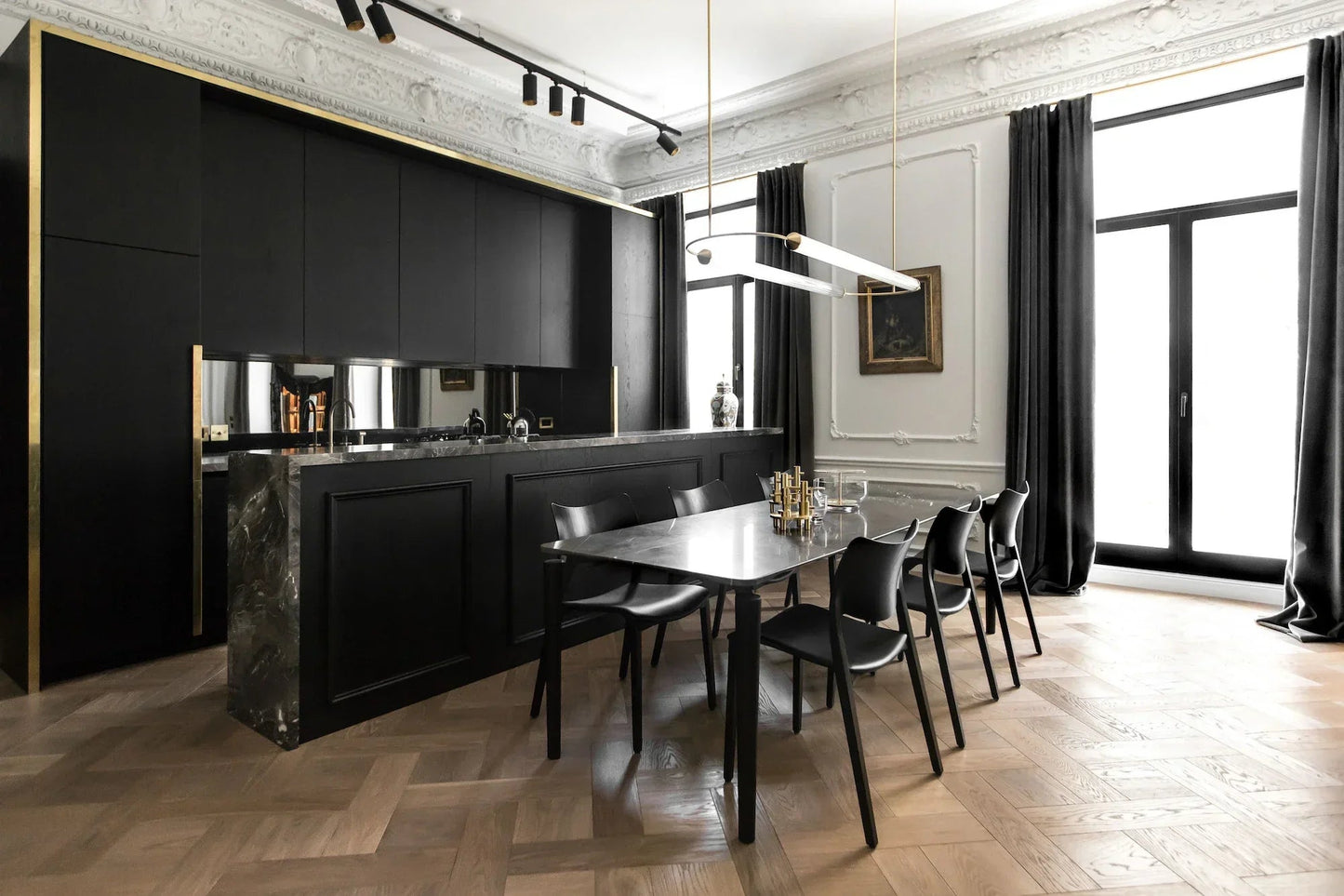 Minimalism Brass Ellipse Horizontal LED Chandelier for Kitchen Island/Dining Room-Nobipets