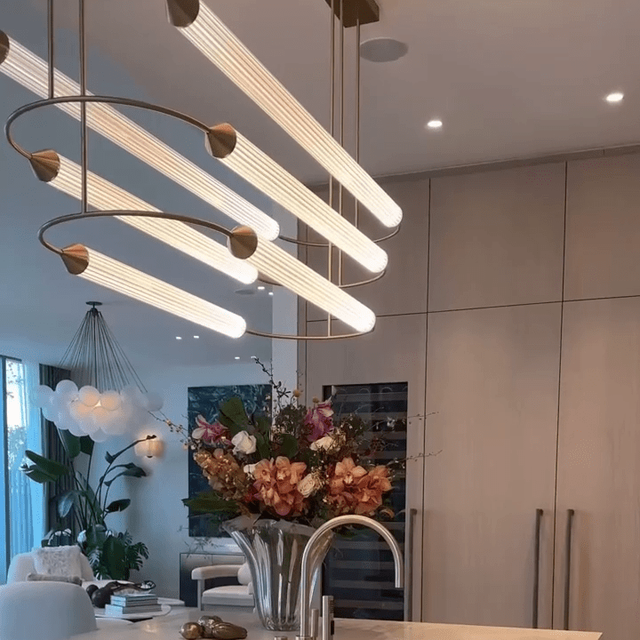 Minimalism Brass Ellipse Horizontal LED Chandelier for Kitchen Island/Dining Room-Nobipets