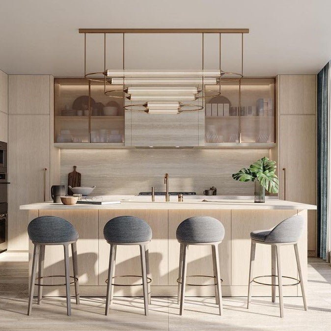 Minimalism Brass Ellipse Horizontal LED Chandelier for Kitchen Island/Dining Room-Nobipets