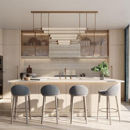 Minimalism Brass Ellipse Horizontal LED Chandelier for Kitchen Island/Dining Room-Nobipets