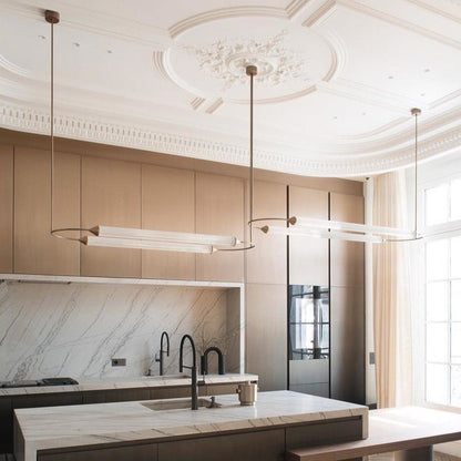Minimalism Brass Ellipse Horizontal LED Chandelier for Kitchen Island/Dining Room-Nobipets